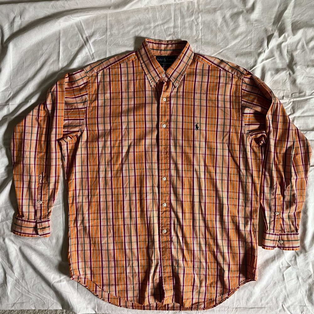 Vintage 90s Ralph Lauren Blake Shirt Large Orange Plaid Button Down Oversized